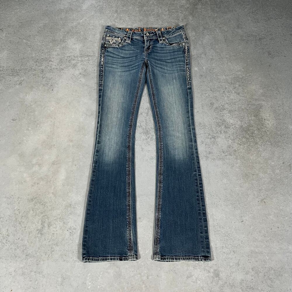 Rock Revival Betty Bootcut Jeans Blue Embellished Rhinestone Flap - Size: 26